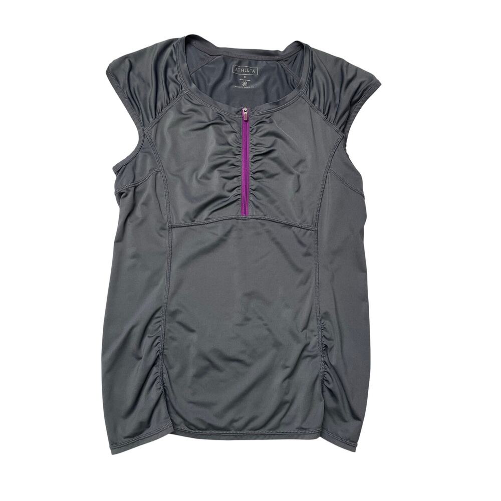 EUC - Athleta Gray 1/4 Zip Intrepid Cap Sleeve Top